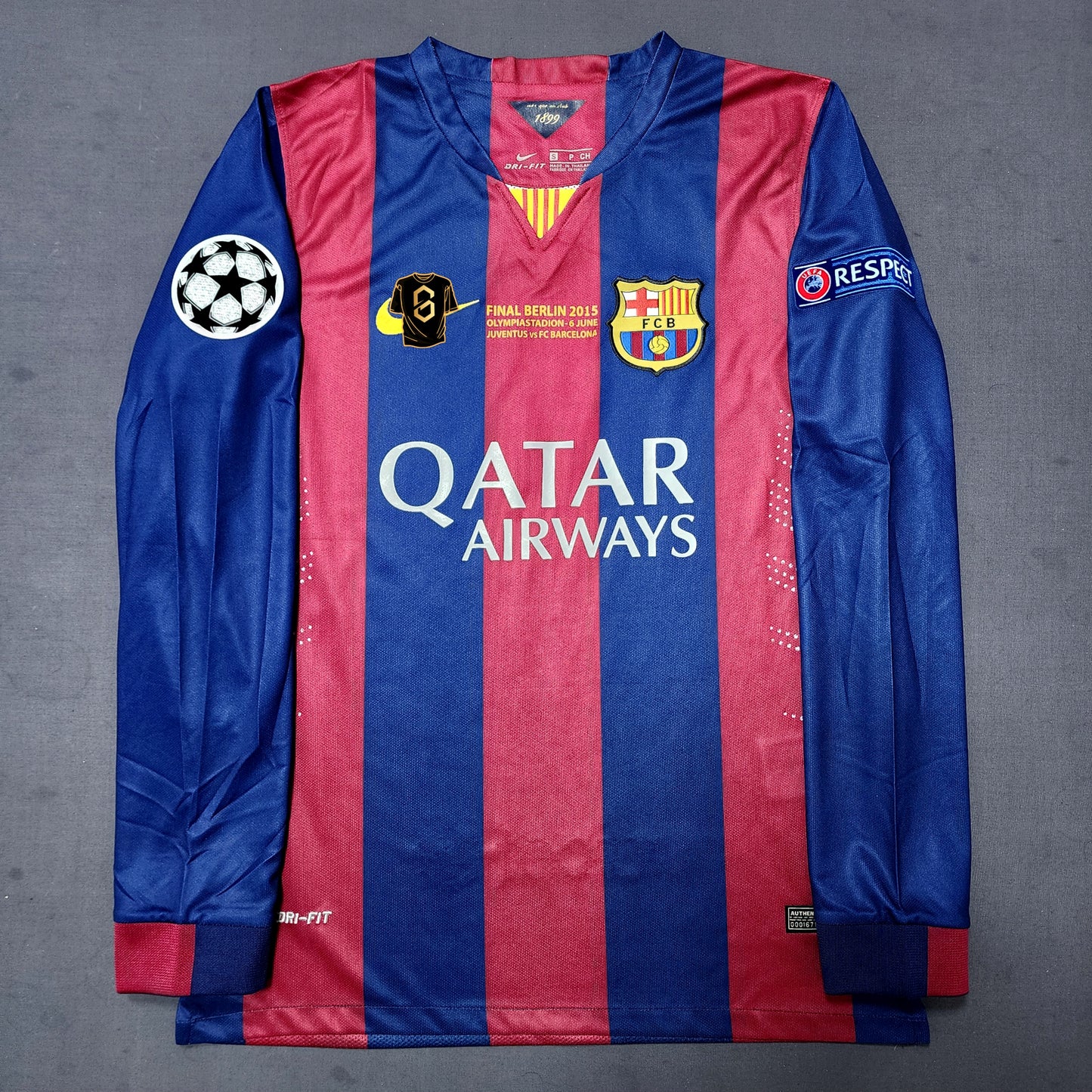 Messi 2015 Barcelona Home Long Sleeve Jersey ( Messi - Neymar - Iniesta )