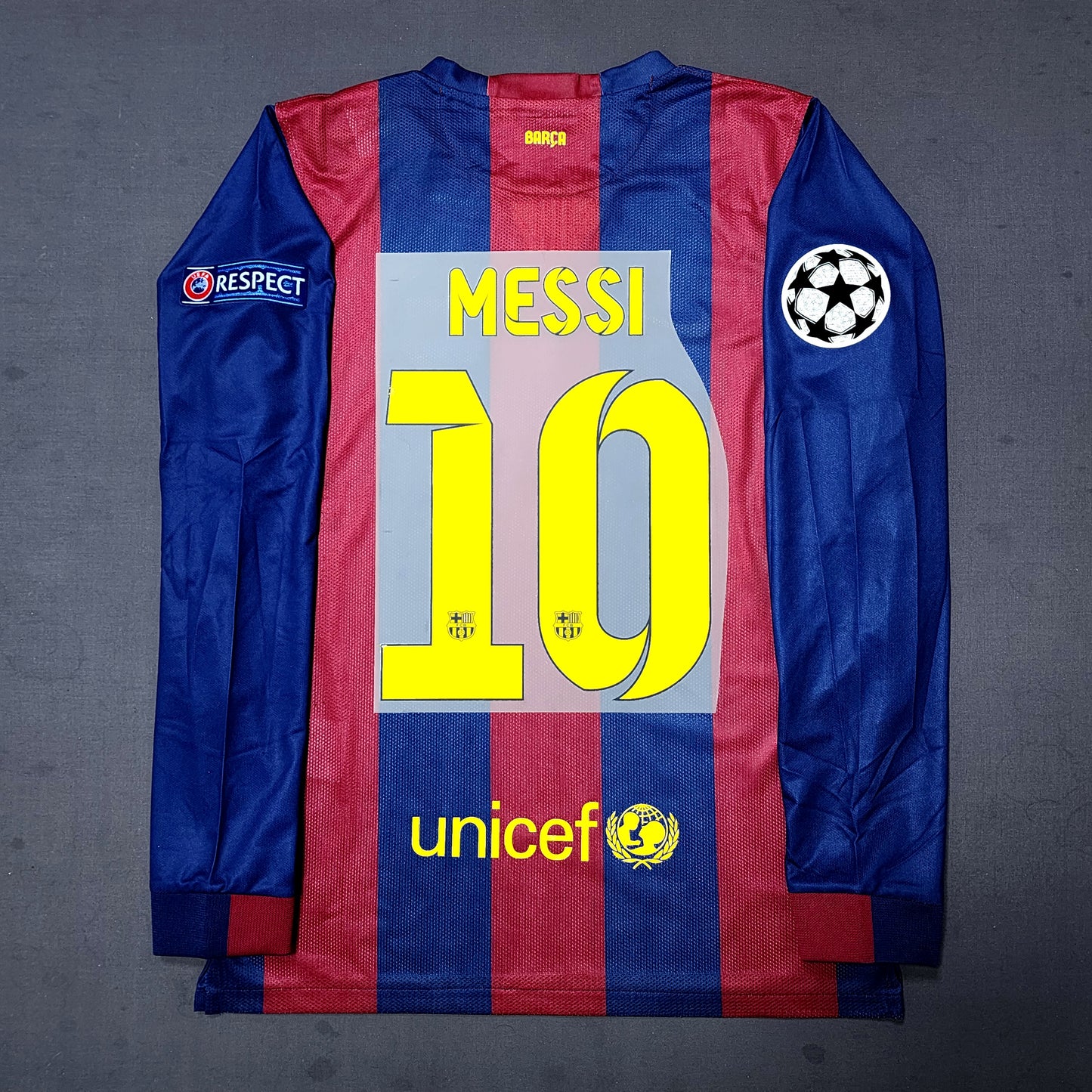 Messi 2015 Barcelona Home Long Sleeve Jersey ( Messi - Neymar - Iniesta )
