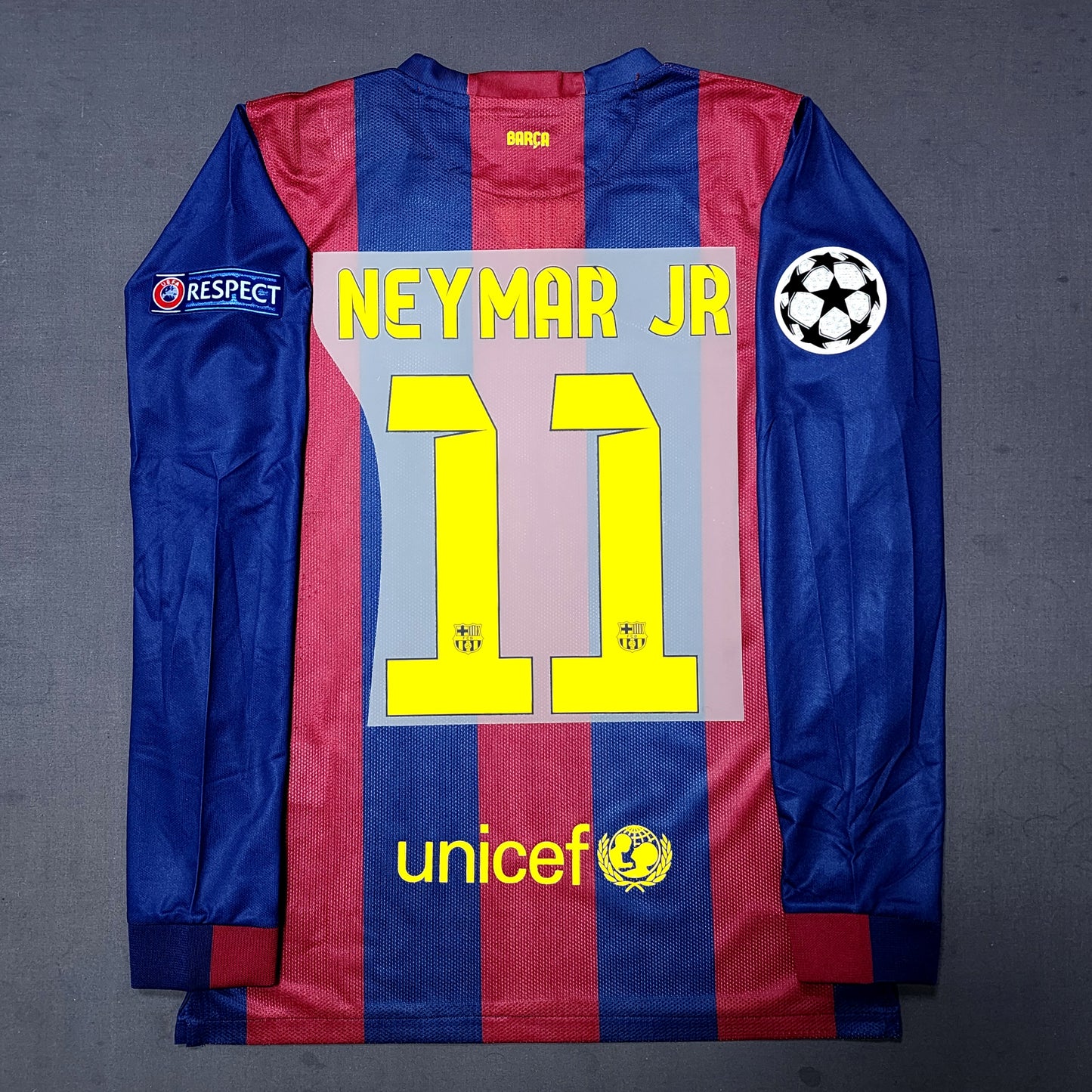 Messi 2015 Barcelona Home Long Sleeve Jersey ( Messi - Neymar - Iniesta )