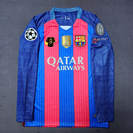 Barcelona 2016/17 Home Long Sleeve Jersey ( Messi - Neymar - Roberto )